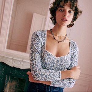 Sézane Mara Mini Blue Floral T-shirt Top | US Size 12 NWT